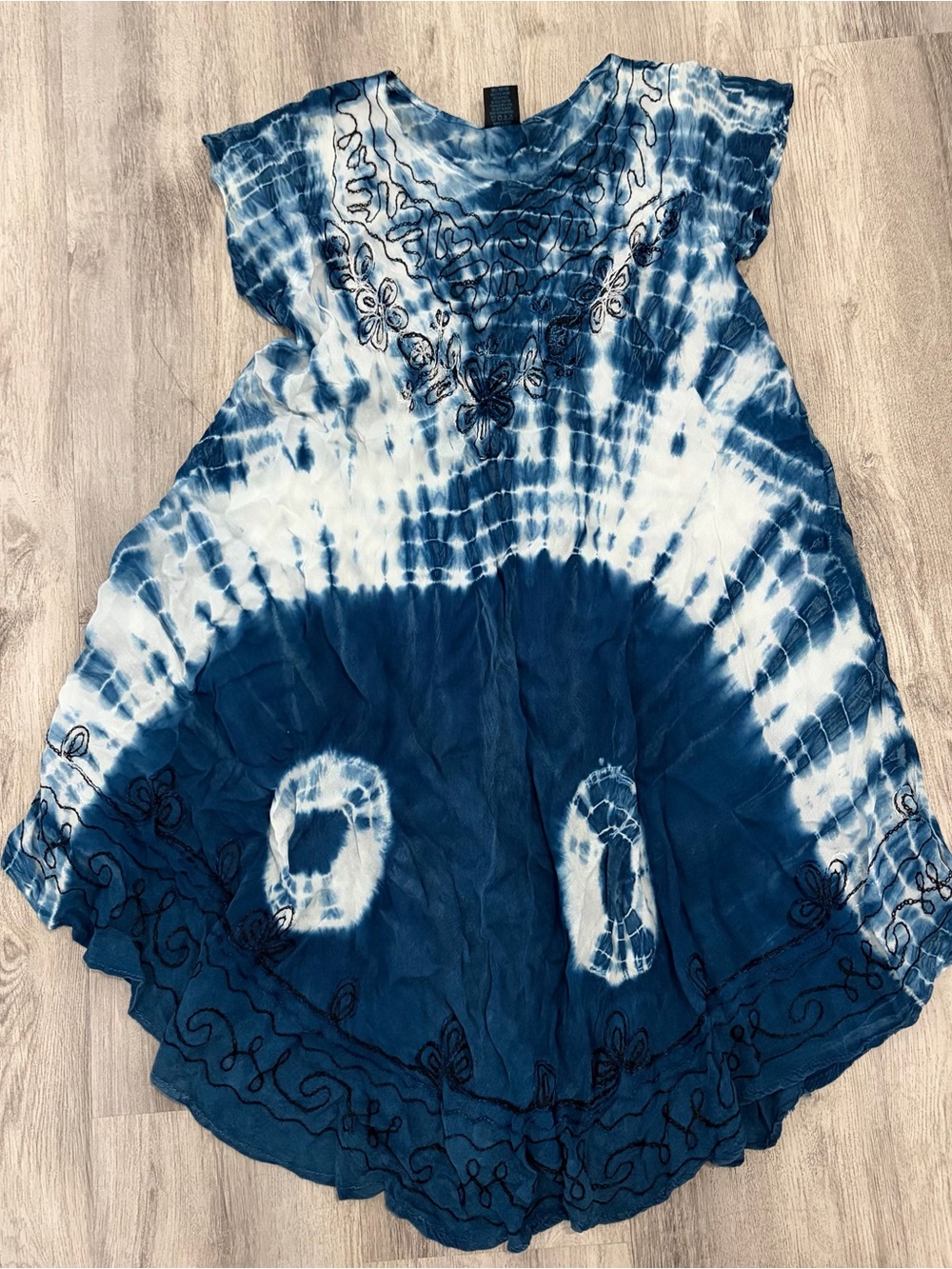 EMILY STACY Tie Dye Boho Flowy Dress Free Size One Size Blue White  Womens Beach